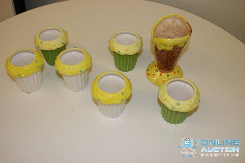 lot 285 image: Lot of (7) Decorative Planters Ice Cream Cone & Cupcake Shaped.