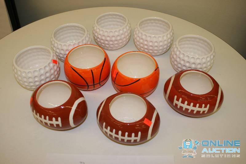 lot 286 image: Lot of (10) Decorative PlantersCandy Bowls Football Basketball Golfball Shaped.