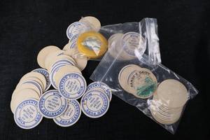 lot 378 image: Milk Bottle Cap Discs - Sandies Dairy & Borgmann Dairy