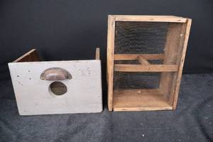 lot 401 image: Live-Trap Set - Wooden Box with Circular Entry Hole & Wire-Mesh Cage