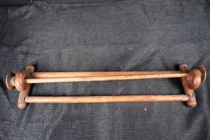 lot 402 image: Antique Wooden Double-Dowel Wall Rack - End Mounts w Holes