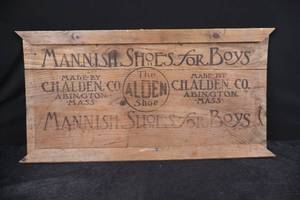 lot 410 image: Advertising Sign - The Alden Shoe Co. Mannish Shoes for Boys