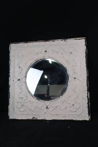 lot 412 image: Decorative Tile Mirror - White Embossed Ceramic Frame with Round Mirror