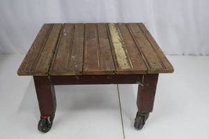 lot 427 image: Wooden Rolling Table - Slatted Top on Casters