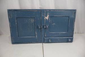 lot 433 image: Wall Cabinet - Blue Painted Wood with 2 Doors & Drawer