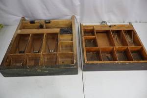lot 434 image: Vintage Wooden Compartment Organizer - 2-Box Set with Wire Dividers
