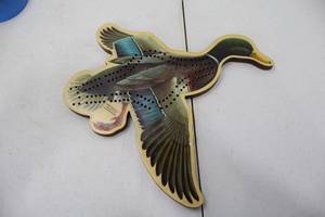 lot 457 image: Duck-Shaped Wooden Wall Plaque - Saber-Tooth Co. Perforated Body