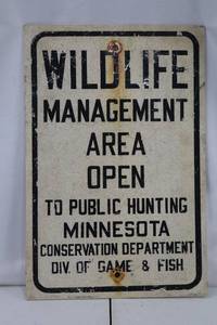 lot 470 image: Wildlife Management Area Sign - Minnesota Conservation Dept.