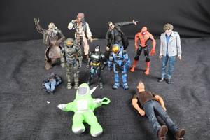 lot 26 image: Action Figure Lot - Spider-Man, Batman, Neo, Halo-Style Marine & More