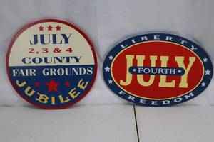 lot 479 image: Round Tin Signs - Liberty & Jubilee