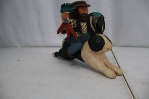lot 480 image: Wooden Folk Art Figure - Hunter on Rabbit with Herb Basket
