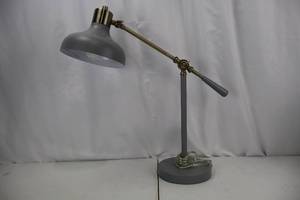 lot 482 image: Desk Lamp - Adjustable Arm with Brass Hardware & Gray Shade
