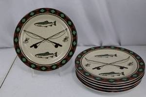 lot 483 image: Dinner Plates - Woolrich The Hadley Collection, 8.5-Inch, Fishing Motif (Set of 8)