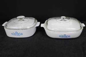 lot 485 image: CorningWare Casserole Dishes - Cornflower Blue Pattern