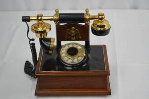 lot 103 image: Vintage Rotary Desk Telephone - Brass & Black with Eagle Emblem
