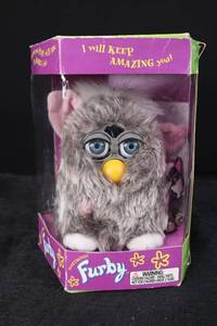 lot 93 image: Furby Electronic Plush Toy in Box - Gray Fur, Blue Eyes