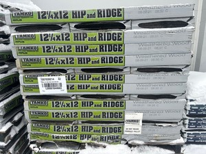 lot 13 image: TAMKO Pallet of 42 Bundles of- Hip and Ridge Weathered Wood Hip and Ridge Cap Roofing Shingles (33.3 lin. ft. per bundle) Retail Value of $2,519