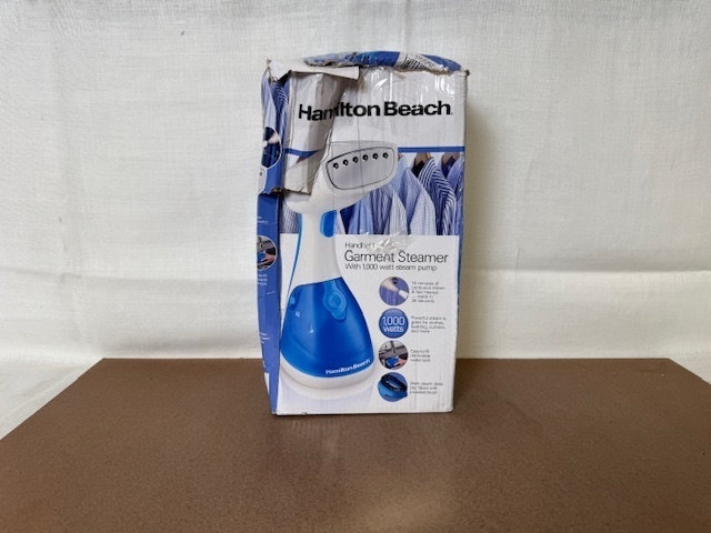 lot 471 image: Hamilton Beach Handheld Garment Steamer 1000 Watt Blue - Damaged Box
