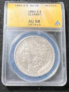 lot 10 image: 1881-S US MORGAN SILVER DOLLAR ANACS AU58 DETAILS