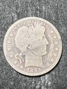 lot 28 image: 1893 US BARBER HALF DOLLAR