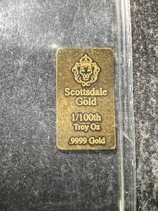lot 29 image: 1100TH TROY OZ .9999 FINE GOLD SCOTTSDALE BAR