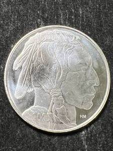 lot 58 image: 1 TROY OZ .999 FINE SILVER BUFFALO INDIAN ROUND