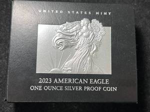 lot 67 image: 2023 PROOF AMERICAN SILVER EAGLE IN ORIGINAL MINT BOX