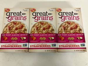 lot 382 image: 3x 1Post Great Grains Cereal-Red Berry Almond Crunch-Best Buy Date 12027