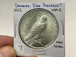 lot 7 image: 1922 Peace Silver Dollar DDR Vam-2