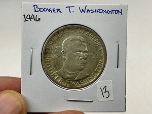 lot 13 image: 1946 Booker T. Washington Commemorative Silver Hald Dollar