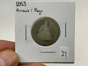 lot 27 image: 1853 Arrows & Rays Seated Silver Quarter
