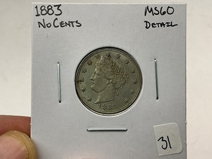 lot 31 image: 1883 No Cents Liberty Nickel