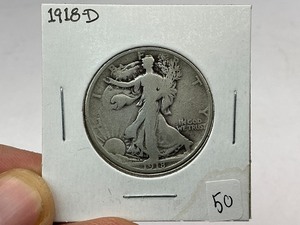 lot 50 image: 1918-D Silver Walking Liberty Half Dollar