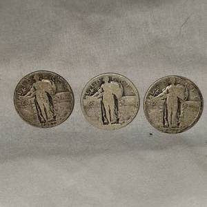 lot 34 image: 3 Standing Liberty 25c1927,1926, Smooth