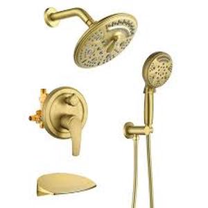 lot 86 image: FLG Shower Head and Tub Spout in Brushed Gold (Valve Included).