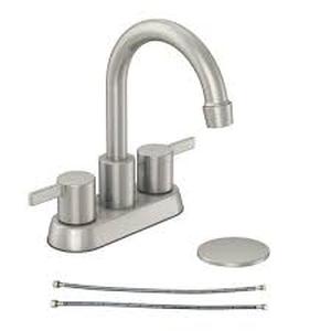 lot 27 image: Glacier Bay Garrick 4 in. Centerset 2-Handle High-Arc Bathroom Faucet in Brushed Nickel  Customer Returns See Pictures