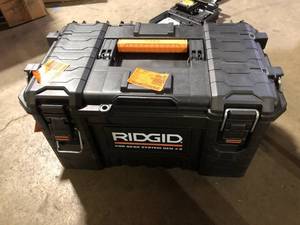lot 144 image: RIDGID Pro Gear System Gen 2.0 Stackable Durable 22 in. Modular Tool Box Storage With Heavy Duty Latches and Handles Customer Returns See Pictures