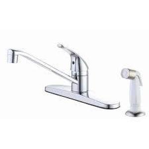 lot 152 image: Glacier Bay Single Handle Standard Kitchen Faucet in Chrome with White Side Sprayer Customer Returns See Pictures