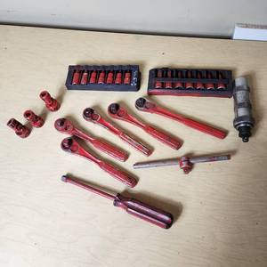 lot 49 image: 38 Drive Socket Set and Ratchet Tools including Impact Driver and Accessories