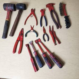 lot 69 image: Lot of Hand Tools including Hammers, Pliers, Wire Brushes, and Chisels
