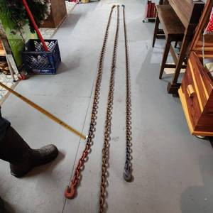 lot 71 image: Set of 3 Heavy Duty Chains with Hooks Longest is 147