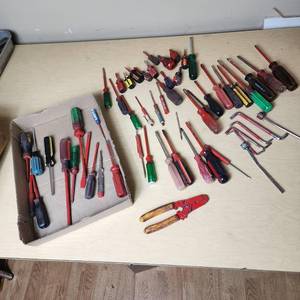 lot 84 image: Lot of Tools including Screwdrivers, Allen Wrenches, and Wire Strippers