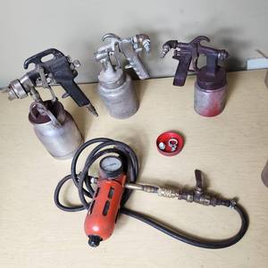 lot 102 image: Paint Spray Guns including Air Regulator, Spray Guns, and Accessories