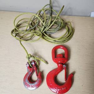 lot 117 image: Red Hooks and Rope Bundle including Crosby Hook, High Test 516 Hook, and Rope