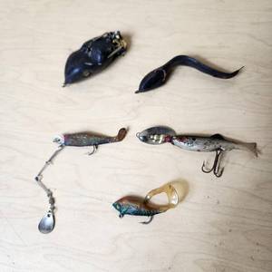 lot 167 image: Fishing Lures Lot including Frog, Eel, and Minnow Types
