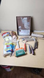 lot 224 image: Painting Tools and Supplies including Wooster Masonry Coater, Roller Trays, and Paint Rollers