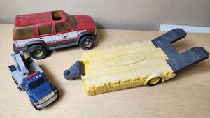 lot 272 image: Tonka and Nylint Toy Vehicle Lot including Tonka Trailer, Nylint Fire Truck, and Tonka Bucket Truck