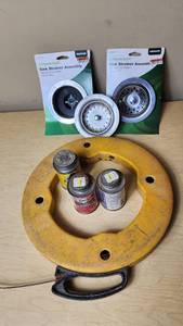 lot 312 image: PlumbCraft Sink Strainer Assembly, Harveys Multi-Purpose Cement, and Gorilla PVC Primer and Fish Tape