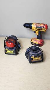 lot 323 image: DeWalt 18V Cordless Drill with Two Chargers