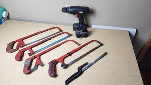 lot 357 image: Black & Decker 14.4V Cordless Drill and Hacksaws